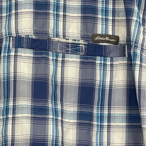 Eddie Bauer Travex Button‎ Down Shirt Men 2XL Blue Plaid Short Sleeve Pockets - Picture 10 of 13